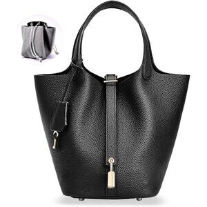 ⚡Women 02Black Trendy Genuine Leather Imported Bucket Bag Tote Top Handle Purses